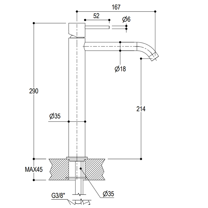 Ritmonio Diametro35 S Смеситель для раковины, на 1 отв., высокий, цвет: Brushed Black Chrome
