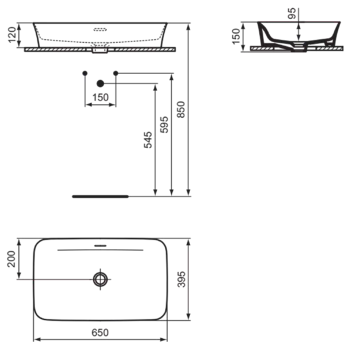 Ideal Standard Ipalyss Раковина накладная 65х39хh12 см, без отв., с крепежом, покрытие: Diamatec® цвет: белый