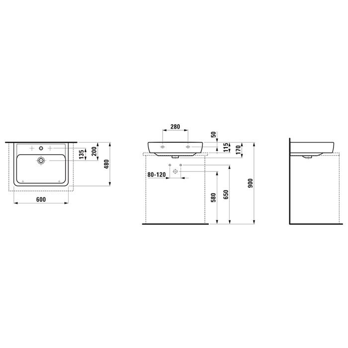 Laufen Pro S Раковина 60x48x11.5см., накладная, 1 отв., цвет: белый