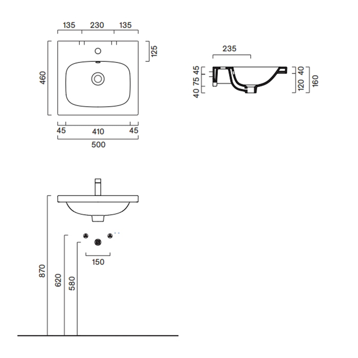 Catalano Alvea Раковина 50х46см., подвесная или на мебель, без отв., цвет: белый глянцевый.