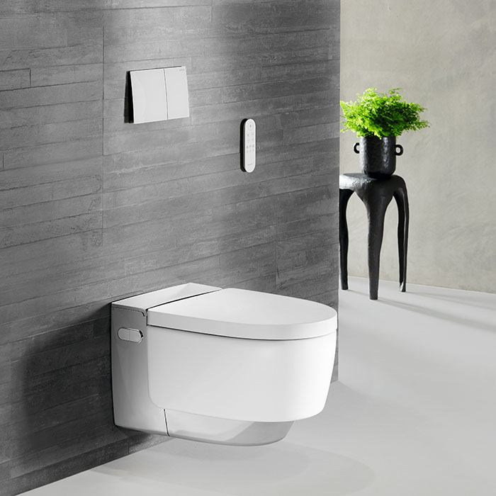 Geberit AquaClean Mera Comfort Унитаз-биде подвесной, KeraTect, панель хром, цвет: белый глянцевый
