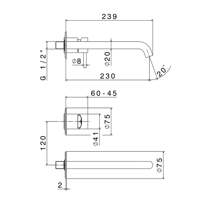 Newform X-STEEL 316 Смеситель для раковины, встраиваемый, излив: 23.9см., цвет: PVD Brushed gun metal