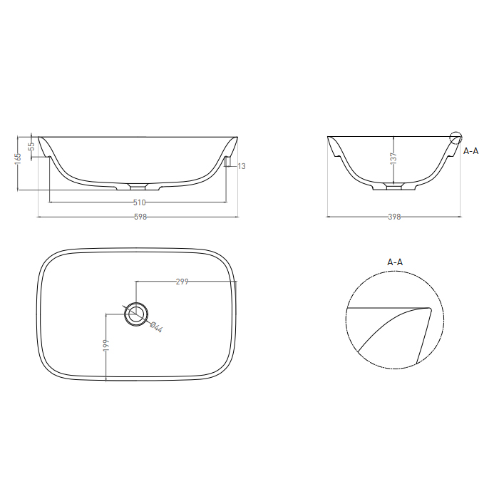 Salini Marea Раковина 60х40х17см., без отв., встраиваемая снизу, S-Sense, цвет: белый глянцевый