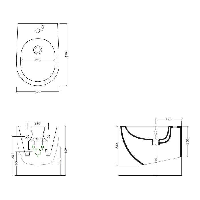 Artceram File 2.0 Биде подвесное 37х52 см, 1 отверстие, saniglaze, цвет: черный матовый