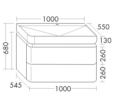 Комплект мебели 1000х550х680 мм., подвесной, 2 ящ, раковина белая мат. с 1отв. для смес. , открывание нажатием G0126, цвет белый матовый