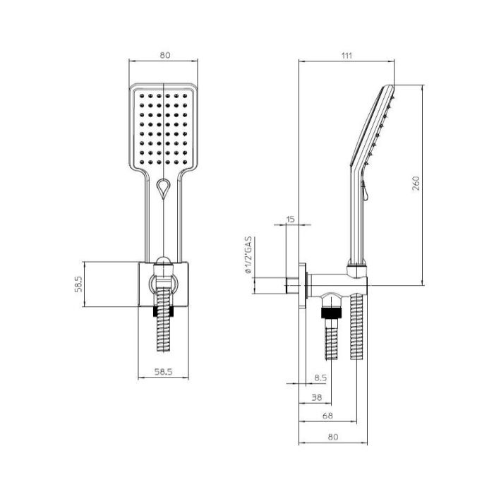 Bossini Aqua Life Гигиенический душ с держателем и шлангом 150см., цвет: хром