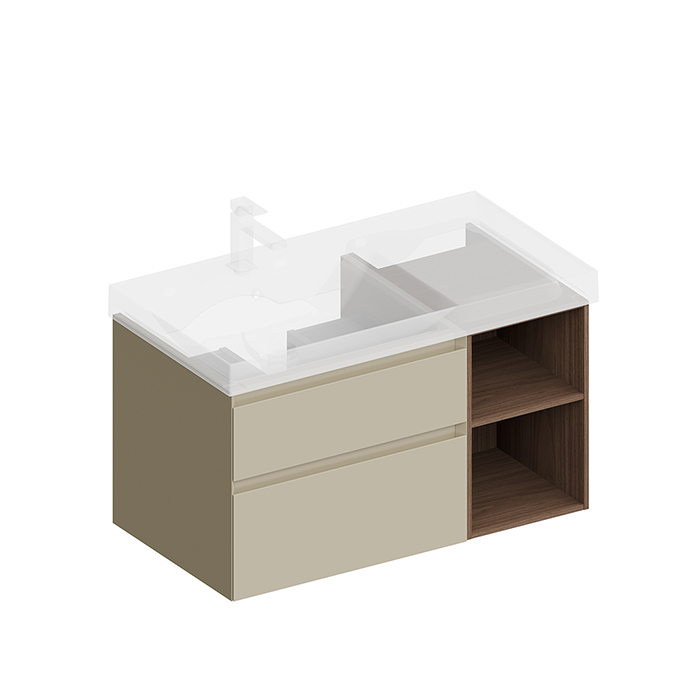 Kerama Marazzi Cubo Тумба подвесная 90см, левая, цвет: лимо матовая / орех