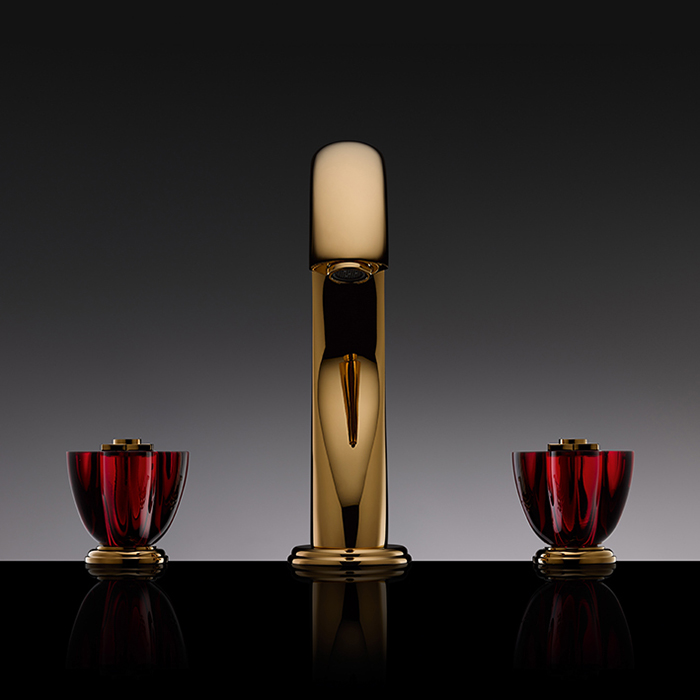 THG Petale de Cristal rouge Смеситель для раковины на 3 отверстия, с донным клапаном, цвет: полированное золото