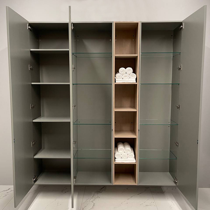 Burgbad Пенал подвесной 180хh196х37cм, двери push-open, с открытым пеналом, цвет: Grey matt
