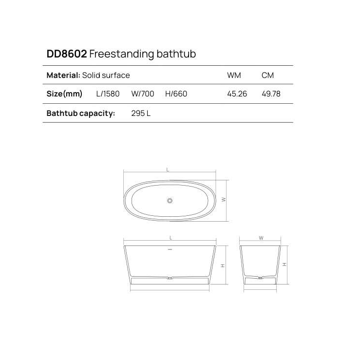 Dea Design Nature Ванна 158х70х66см., отдельностоящая, Solid Surface, цвет: White №18