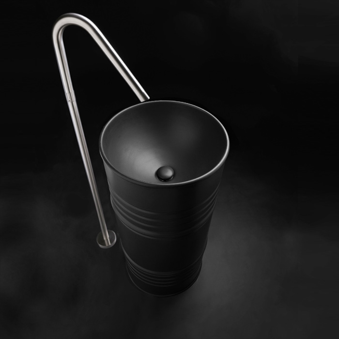 Kerasan Artwork Barrel Раковина 45х90 см, без отв., напольная, слив в пол, в комплекте сифон, цвет: черный матовый