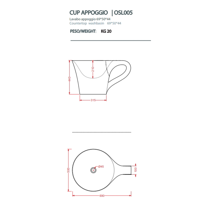 Artceram CUP Раковина накладная  70х50хh42.5 см, без отв., цвет: черный/белый