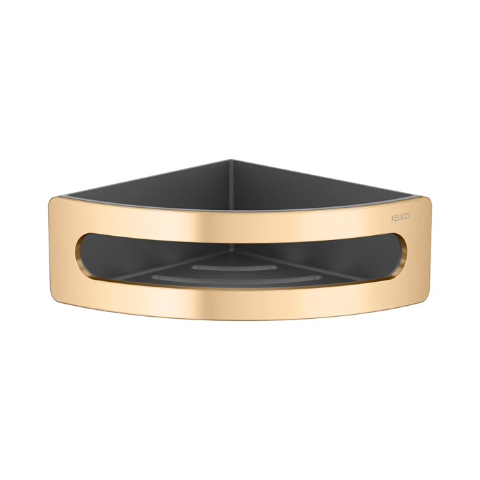 Keuco Elegance Полочка для душа, подвесная, угловая, цвет: brushed brass/anthracite