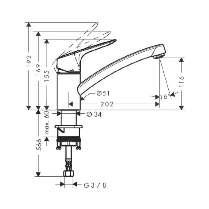 Hansgrohe MySport Смеситель для кухни, 1 отв., цвет: нержавеющая сталь