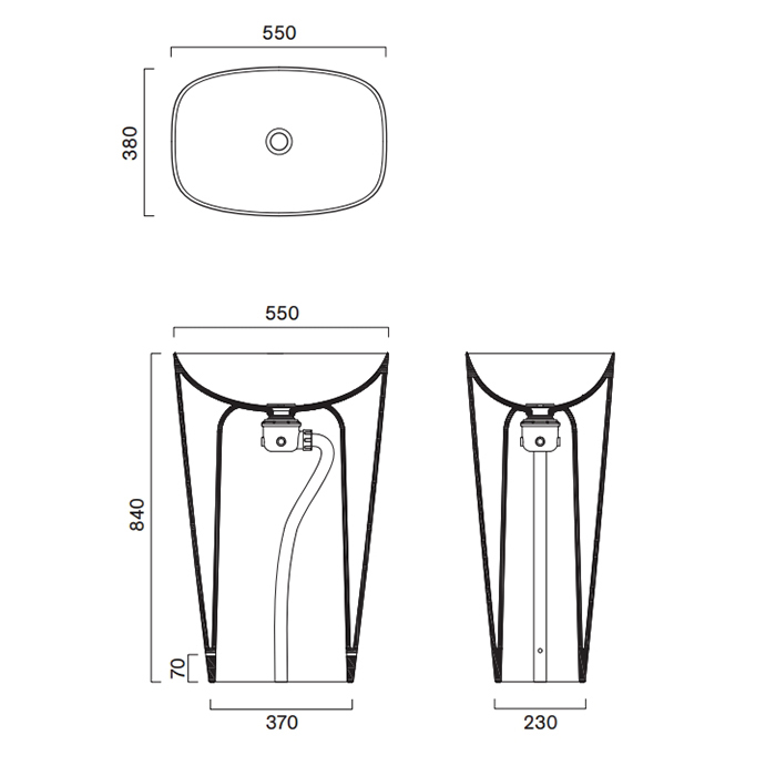 Catalano Green Раковина 55x38h85см, свободностоящая, без отв., слив в пол, цвет: черный матовый
