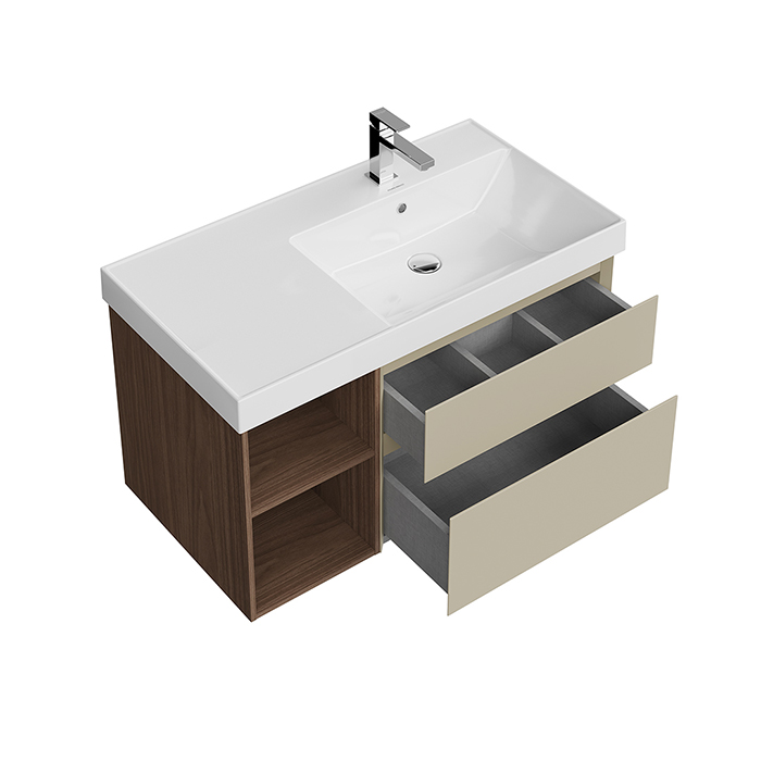 Kerama Marazzi Cubo Тумба подвесная 90см, правая, цвет: лимо матовая / орех