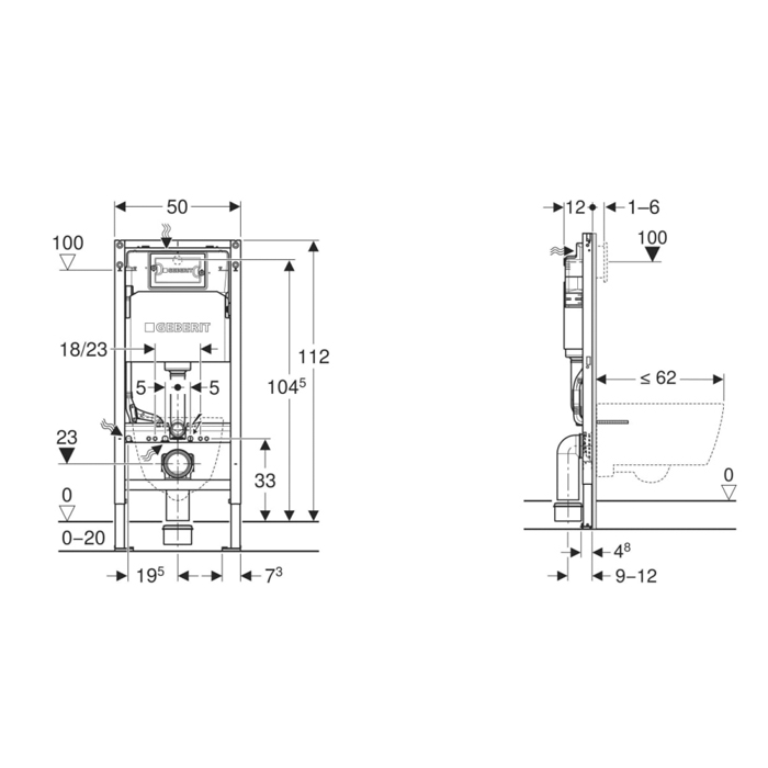 Geberit Duofix Инсталляция для подвесного унитаза 112см., со смыв. бачком Delta 12 см., с креплением и клавишей Delta01