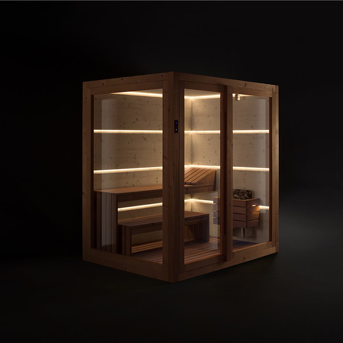 GRUPPO TREESSE AURA сауна 180х150х216Н, SX (левый вариант), подсветка, фронтальная дверь стекло/дерево