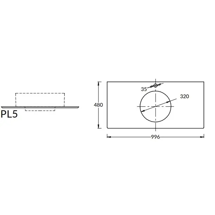Kerama Marazzi Столешница из керамогранита для накладных раковин Фондамента 100см, с 1 отв., цвет: серый натуральный
