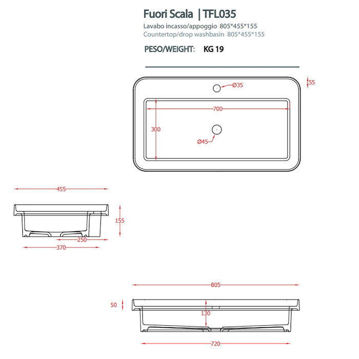 Artceram Fuori Scala Раковина встраиваемая 80х45 см, 1 отверстие, цвет: verde salvia