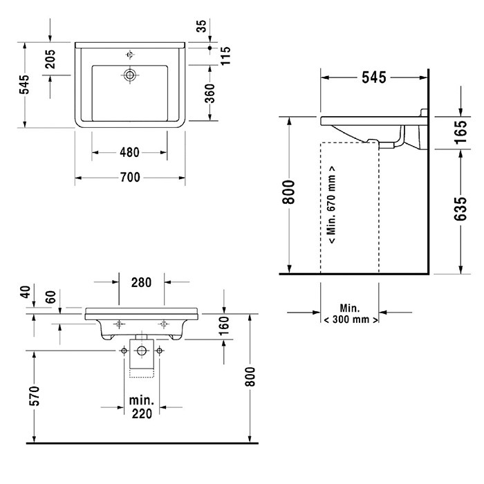 Duravit  Starck III Раковина 70x54.5 см, без отв., цвет: белый