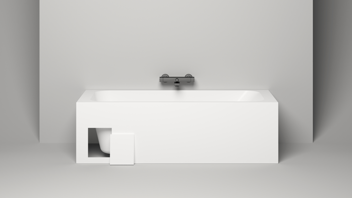 Salini ORLANDA KIT Встраиваемая ванна 1800x800x600мм,овальная чаша, донный клапан, сифон, щелевой перелив, экран #4+люк слева с: S-Sense, матовый, белый