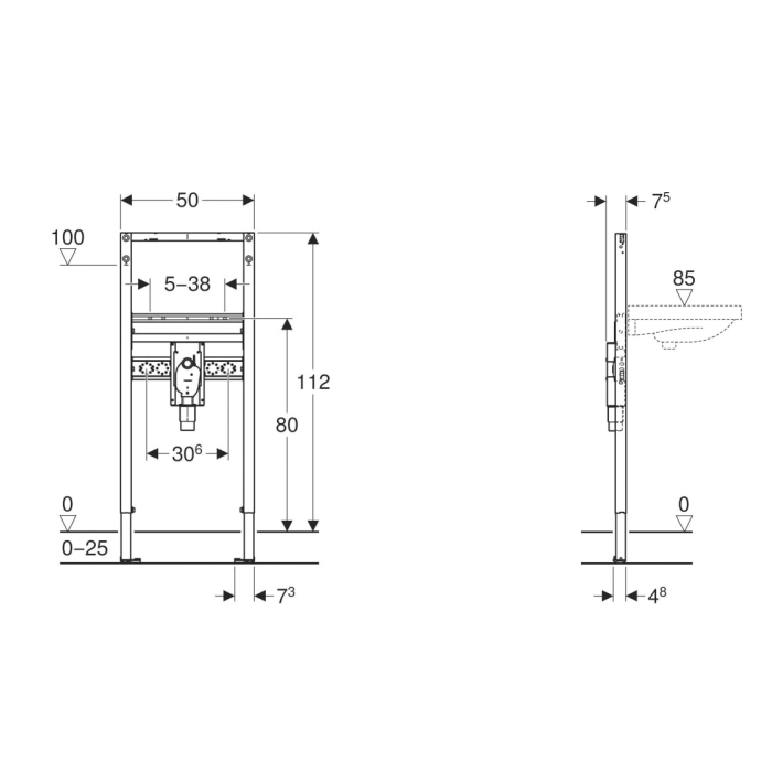 Geberit Duofix Инсталляция для раковины 112см., вертикальный смеситель, с внутристенным сифоном