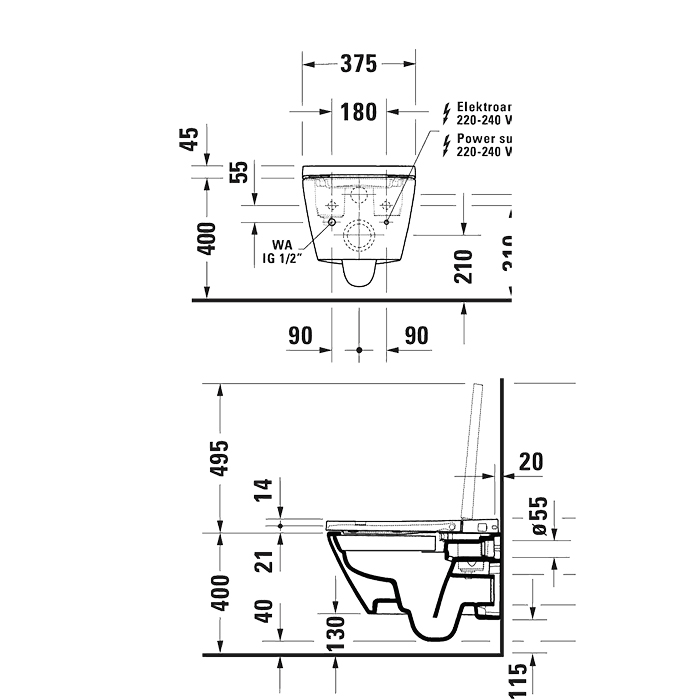 Duravit D-Neo Крышка Sensowash с возможностью подключения автосмыва