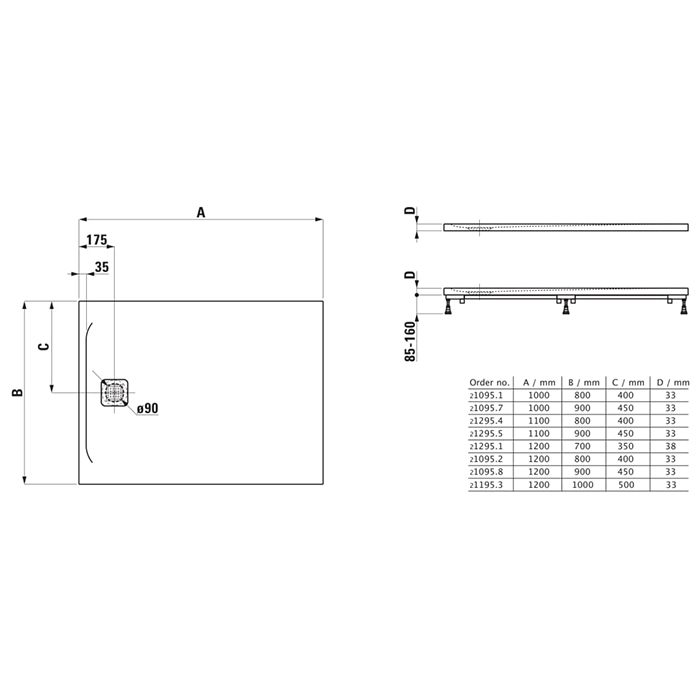 Laufen Pro Душевой поддон 110x80см., ультратонкий, прямоугольный, Marbond®, цвет: белый матовый