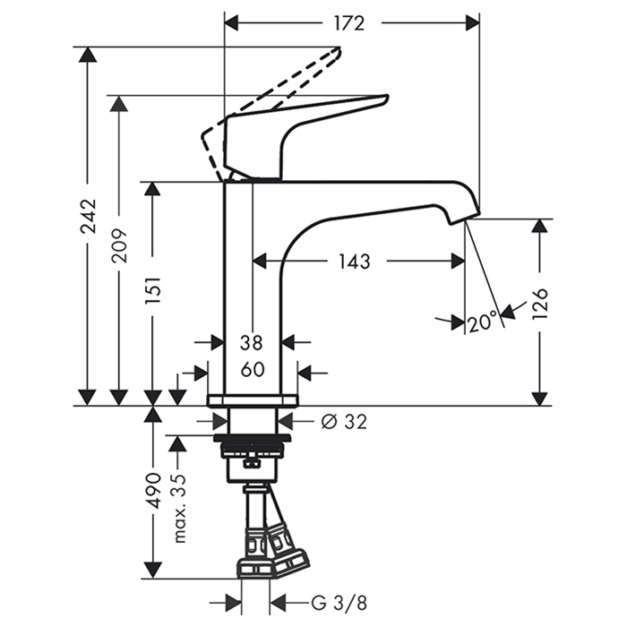 Axor Citterio E Смеситель для раковины 125, на 1 отв., цвет: сталь