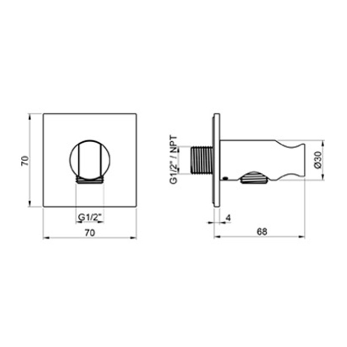 Almar 316 Stainless Steel Вывод из стены, с держателем для ручного душа, цвет: нержавеющая сталь брашированная AISI 316