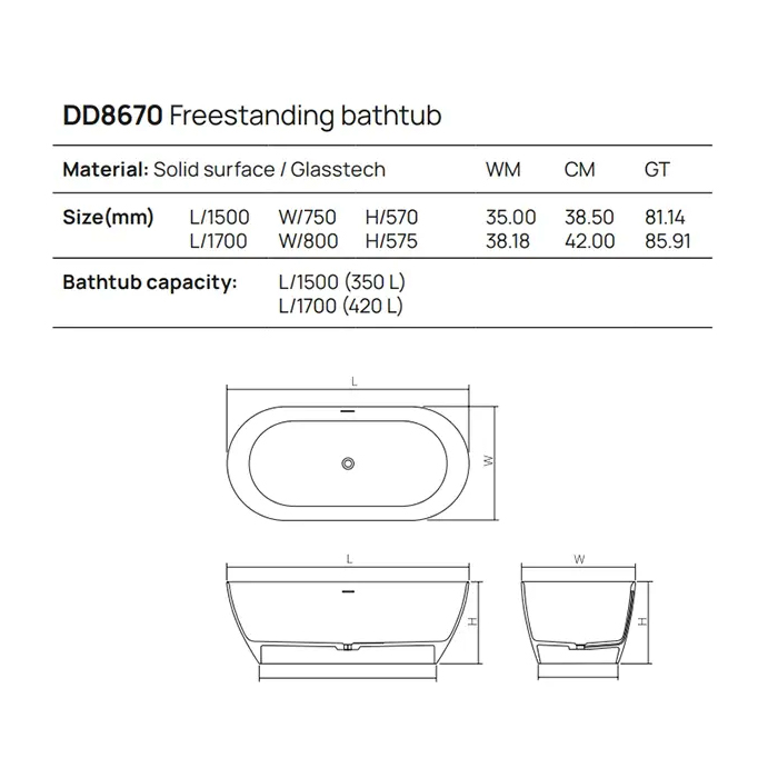 Dea Design Edge Ванна 150x75x57см., отдельностоящая, Solid Surface, цвет: White №18