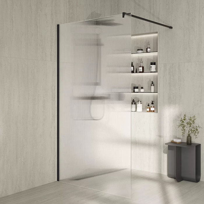 Kerama Marazzi Cristallo Душевое ограждение 100х210см, рифленое стекло, цвет: черный матовый