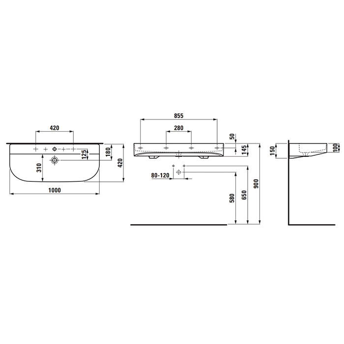 Laufen Sonar Раковина подвесная 100x42x14.5см., с 1 отв., с переливом, цвет: белый