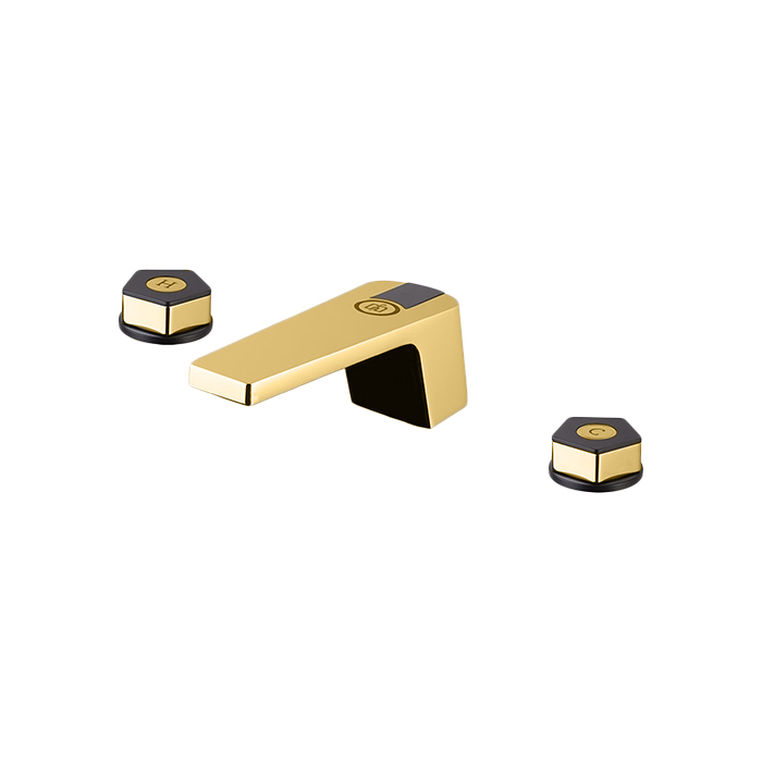 Newform ParkLE Смеситель для ванны, 3 отв., с донным клапаном, цвет: PVD glossy gold/черный матовый
