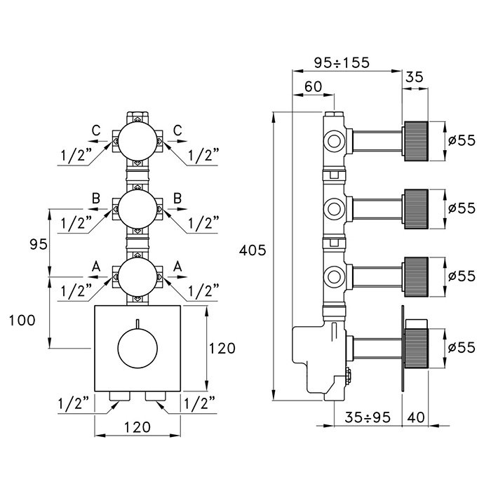 Stella Sirius Смеситель для душа, встраиваемый, термостатический, цвет: nero matt PVD