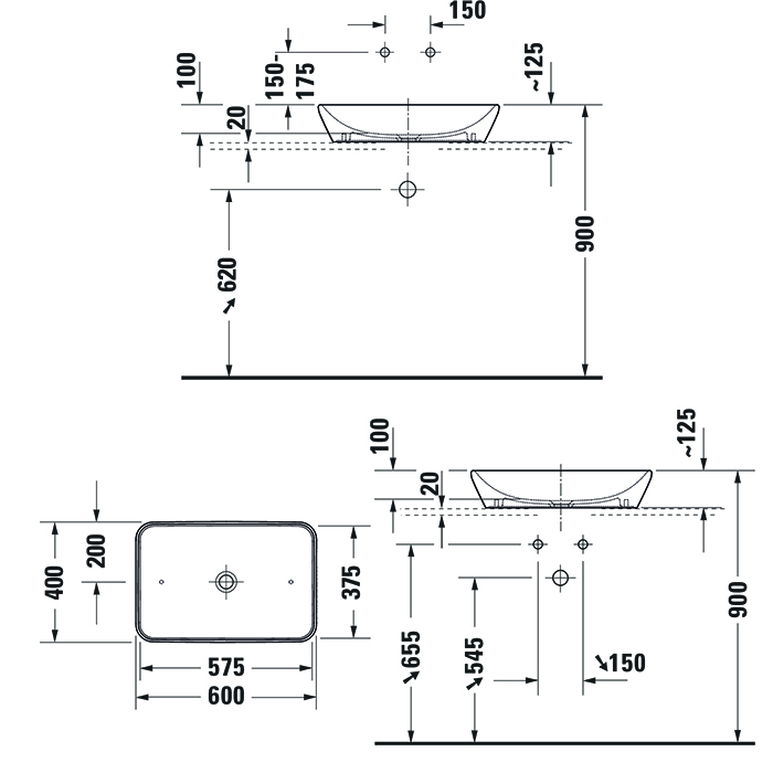 Duravit D-Neo Раковина 60х40см., без перелива, без отв., цвет: белый