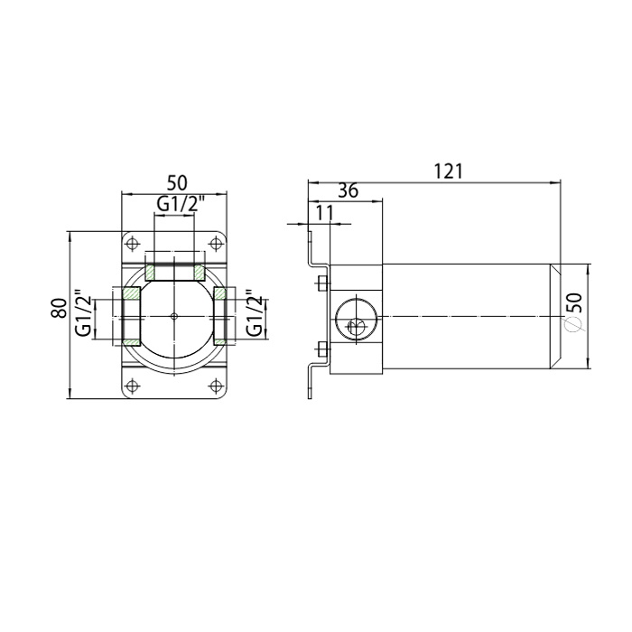 Bossini Nobu Встроенная часть термостатического смесителя, 1 выход, подключение 1/2".