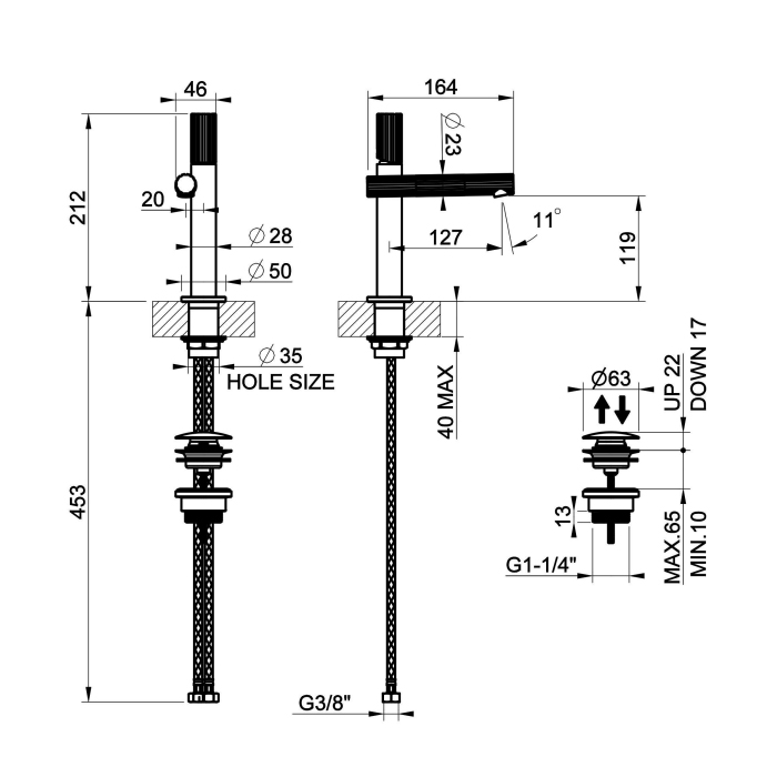 Gessi Incastri Смеситель для раковины, 1 отв., цвет: Black Metal Br. PVD
