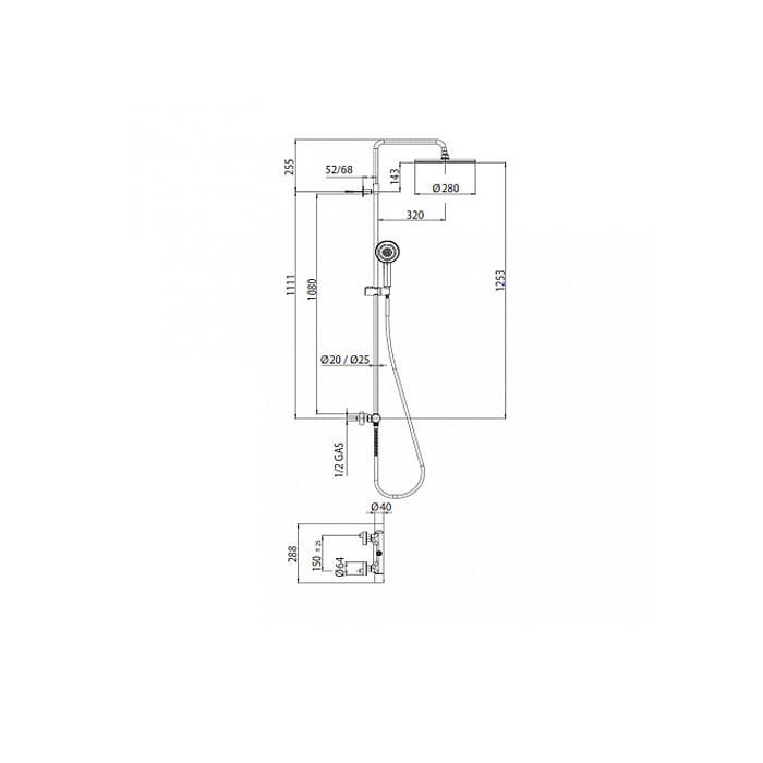 Bossini Elios Настенная колонна: Душ из ABS, Ø250 ручной душ, смеситель термостатический или встроенным переключателем, цвет: хром