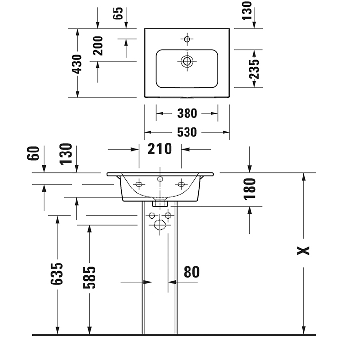 Duravit Me by Starck Раковина накладная 53х43см, с переливом, с 1 отв., цвет: белый