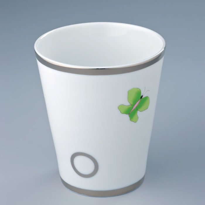 THG CAPUCINE VERT DECOR PLATINE Чашка керамическая, настольная, декор платина/зеленый, цвет: белый
