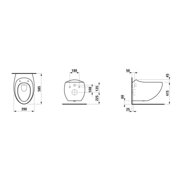 Laufen Alessi One Унитаз 58.5х39х35.5см., подвесной, безободковый, LCC, цвет: черный матовый