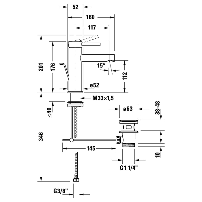 Duravit Circle M Смеситель для раковины, на 1 отв., с донным клапаном, цвет: хром