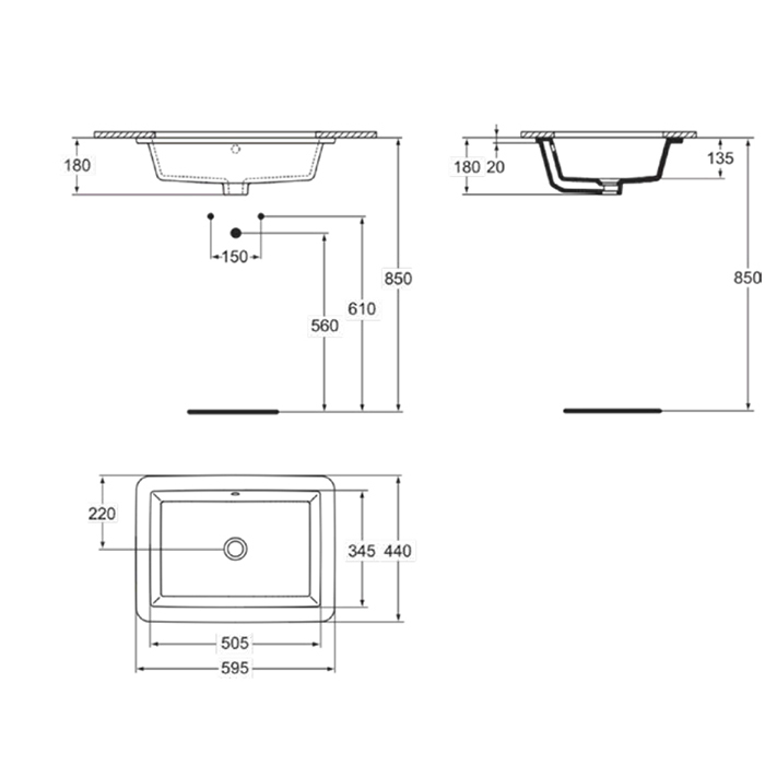 Ideal Standard Strada Раковина 59.5x43.5см., встраиваемая снизу, без отв., цвет: белый