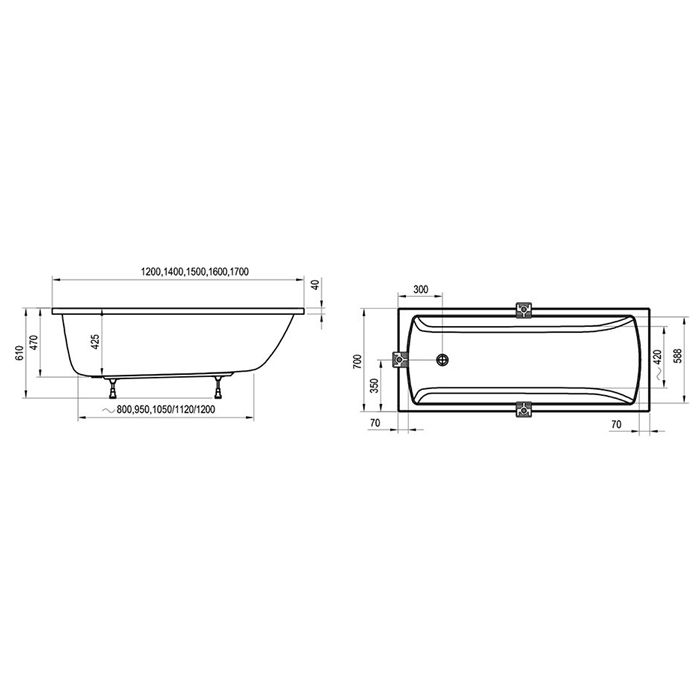 Ravak Classic II Ванна 120x70см., пристенная, акриловая, цвет: белый