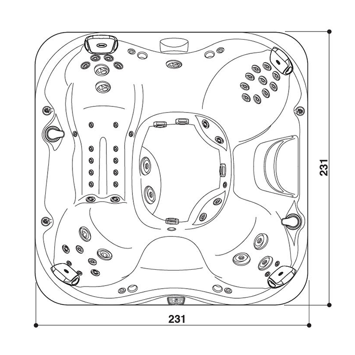 Jacuzzi J375 Минибассейн 231х231х97см, стерео, цвет Platinum, внешняя панель New Smoked Ebony