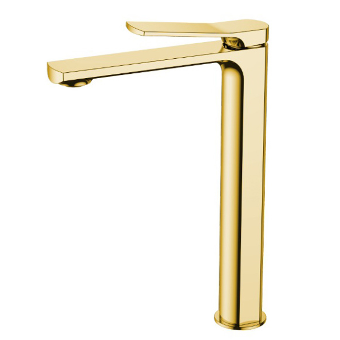 NEMO Prima Смеситель для раковины, высокий, 1 отв., с донным клапаном, цвет: брашированное золото