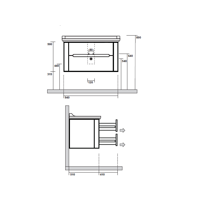 Kerasan Waldorf Комплект подвесной мебели 100см, с 2-мя ящиками, цвет: черный матовый