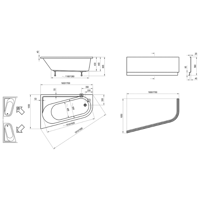 Ravak Chrome Ванна 170x105см., пристенная, акриловая, L, цвет: белый